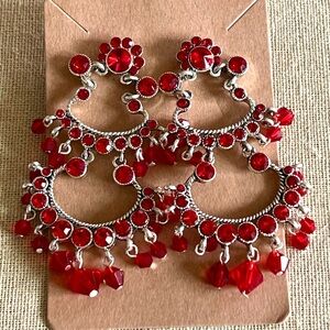 Elegant Red Chandelier Earrings